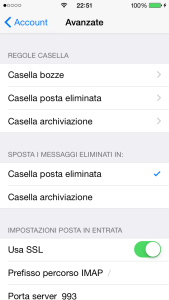 Impostazioni avanzate iOS Mail