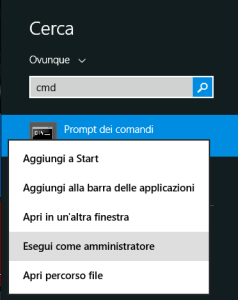 Prompt dei comandi CMD eseguire come amministratore