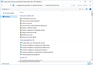 Collegamenti rapidi pannello di controllo windows