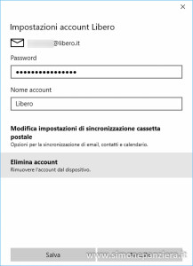 Configurare libero su Windows 10 -Eliminare un account Posta 03