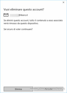 Configurare libero su Windows 10 -Eliminare un account Posta 04