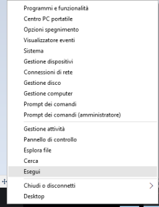 Start - Esegui - Windows 10