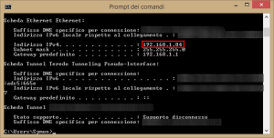 Prompt dei comandi - ipconfig